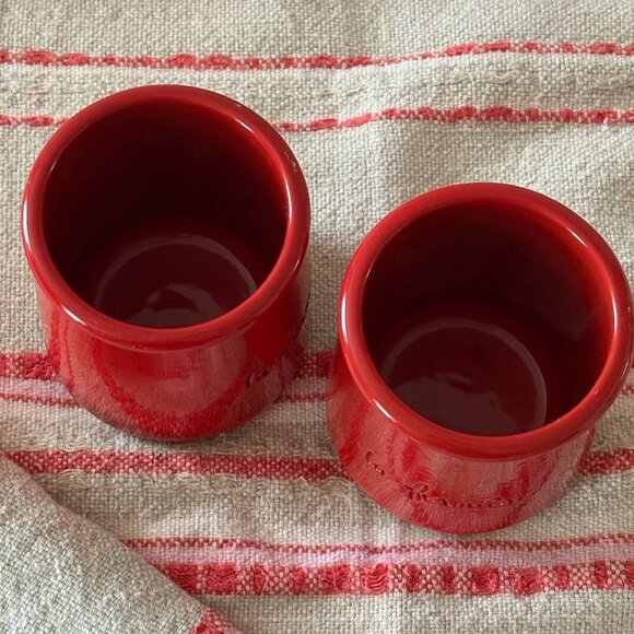 (2) La Fermière Yogurt Pots ~ Valentine Red & Cupids ❤️ -- Cleaned Rims! {lot 1} - Picture 4 of 6
